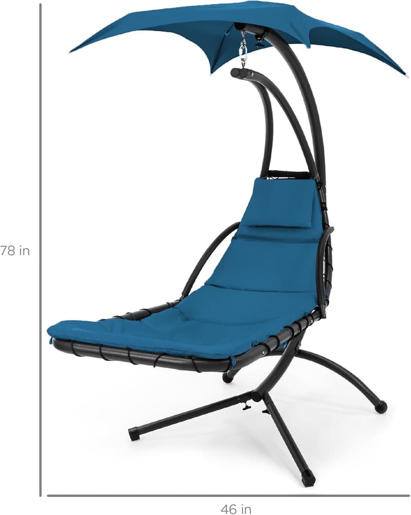 Outdoor Curved Steel Chaise Lounge Chair Swing with Canopy - Peacock Blue