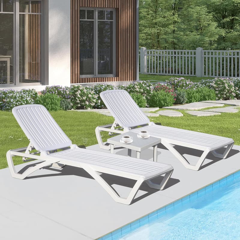 Outdoor Chaise Lounge Set with Adjustable Recliners & Side Table
