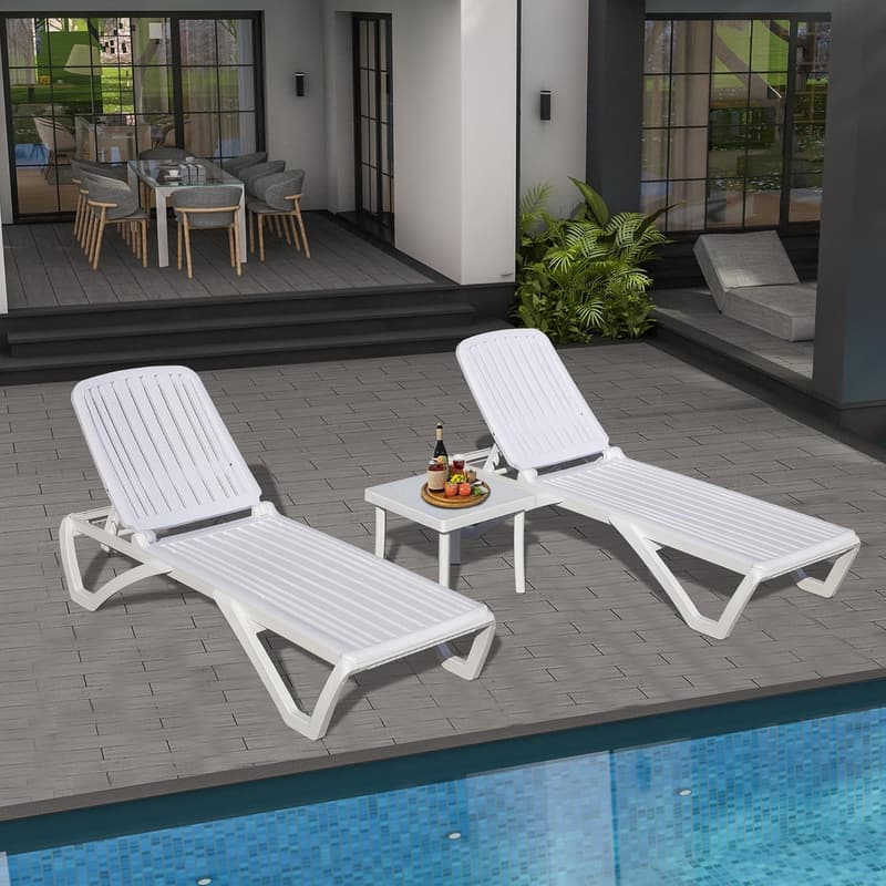 Outdoor Chaise Lounge Set with Adjustable Recliners & Side Table
