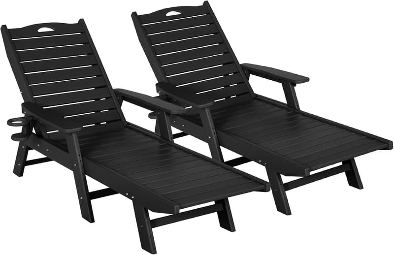 Outdoor Chaise Lounge Set with 5-Position Backrest - Black