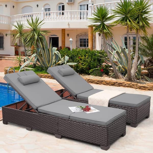 Outdoor Wicker Chaise Lounge Set with Adjustable Backrest - Set of 2