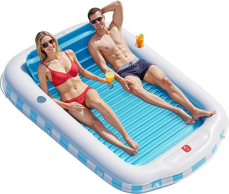 Extra Large Inflatable Tanning Pool Float with Cup Holders