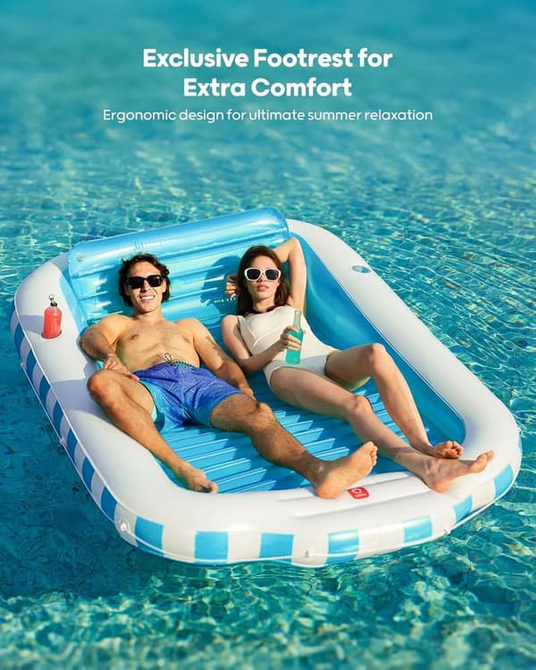 Extra Large Inflatable Tanning Pool Float with Cup Holders