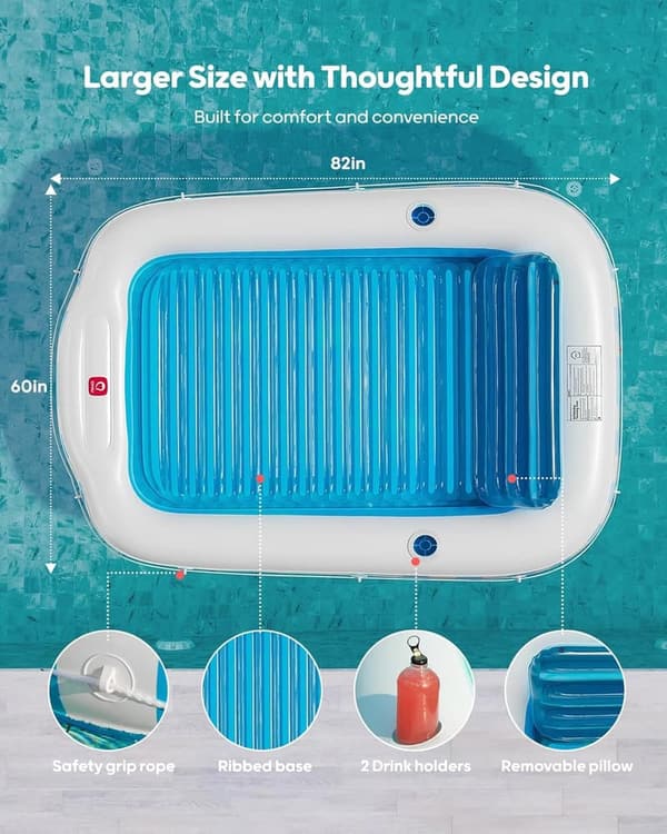 Extra Large Inflatable Tanning Pool Float with Cup Holders