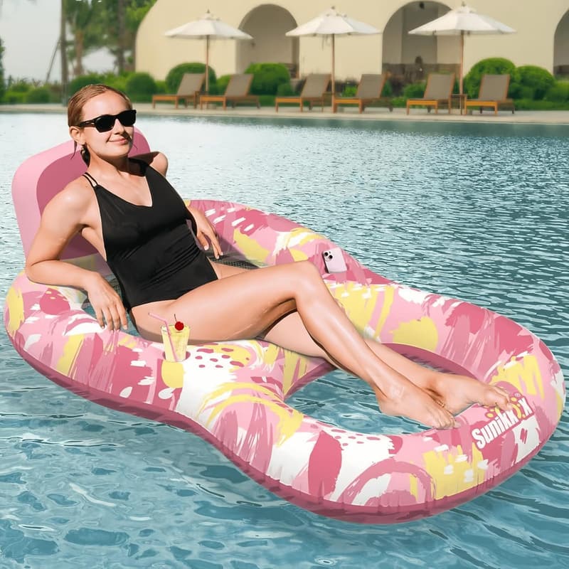 Luxury Inflatable Pool Float with Backrest and Cup Holders
