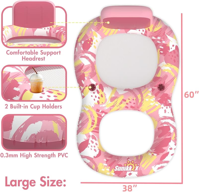 Luxury Inflatable Pool Float with Backrest and Cup Holders