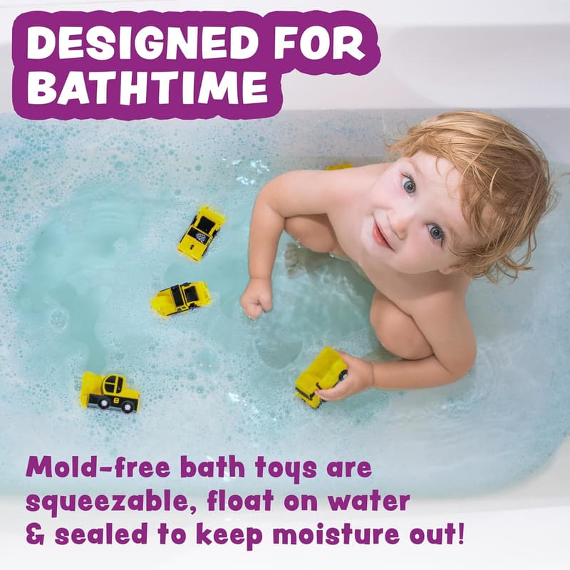 Mold-Free Bath Toys for Baby & Toddler - 6 Soft Trucks Pack
