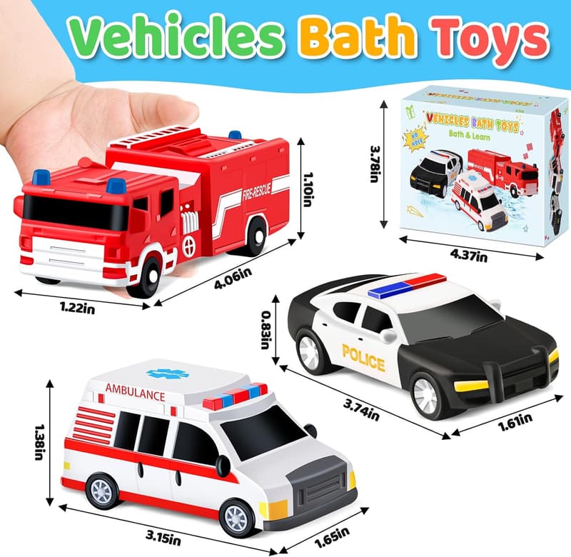 Toddler Bath Toys Set - Car No Hole Water Fun for Ages 1-4