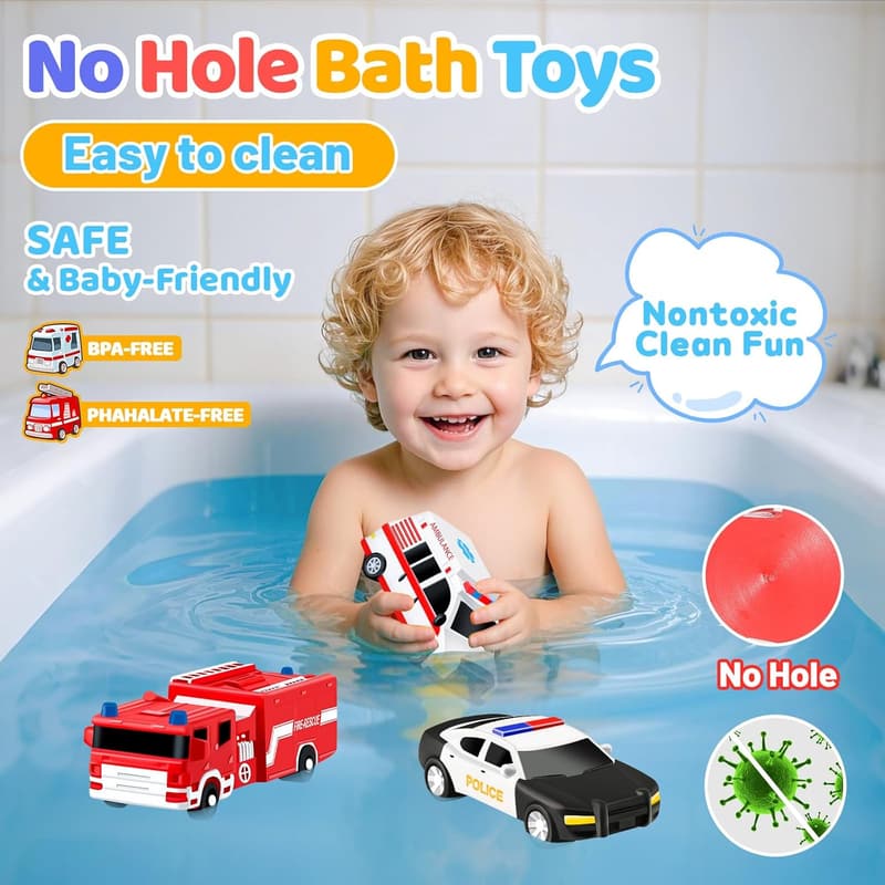 Toddler Bath Toys Set - Car No Hole Water Fun for Ages 1-4