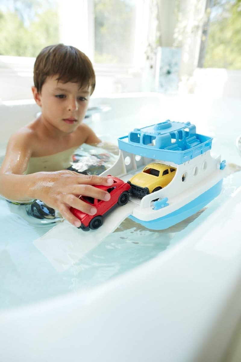 Ferry Boat Bath Toy Set with Mini Cars – Blue & White