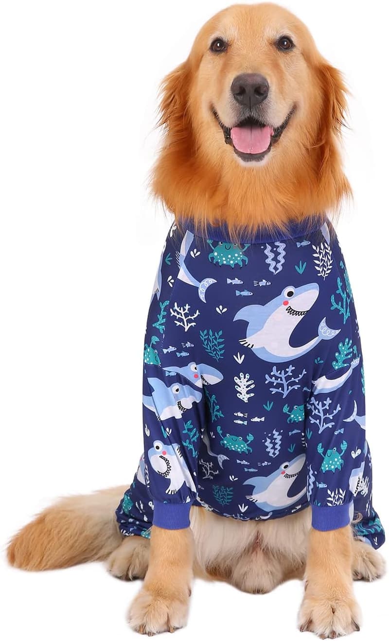 Dog Pajamas - Lightweight Shark-Print Jumpsuit for M-3XL Dogs