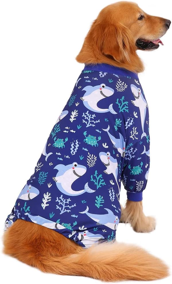 Dog Pajamas - Lightweight Shark-Print Jumpsuit for M-3XL Dogs