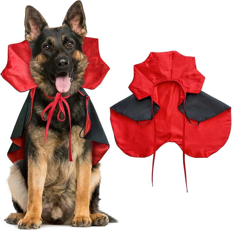 Funny Dog Vampire Costume with Stand-Up Collar, Large
