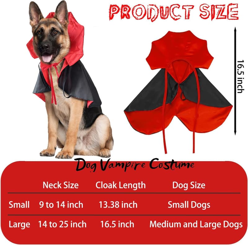 Funny Dog Vampire Costume with Stand-Up Collar, Large