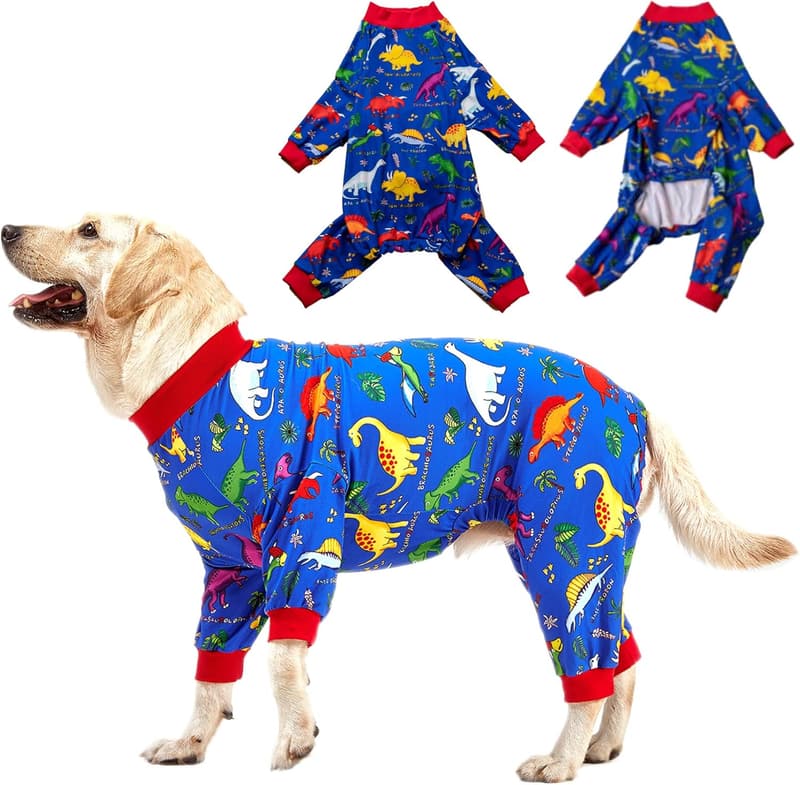 Post-Surgery Pitbull Dog Onesie - Dinosaur Print, UV Protection