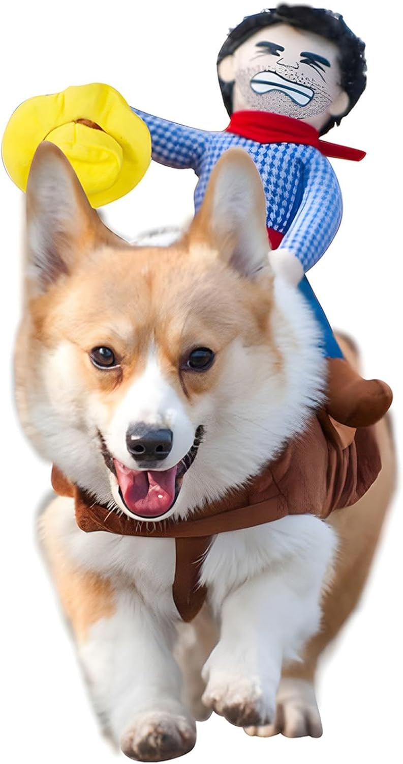 Halloween Cowboy Rider Dog Costume with Doll & Hat (M)