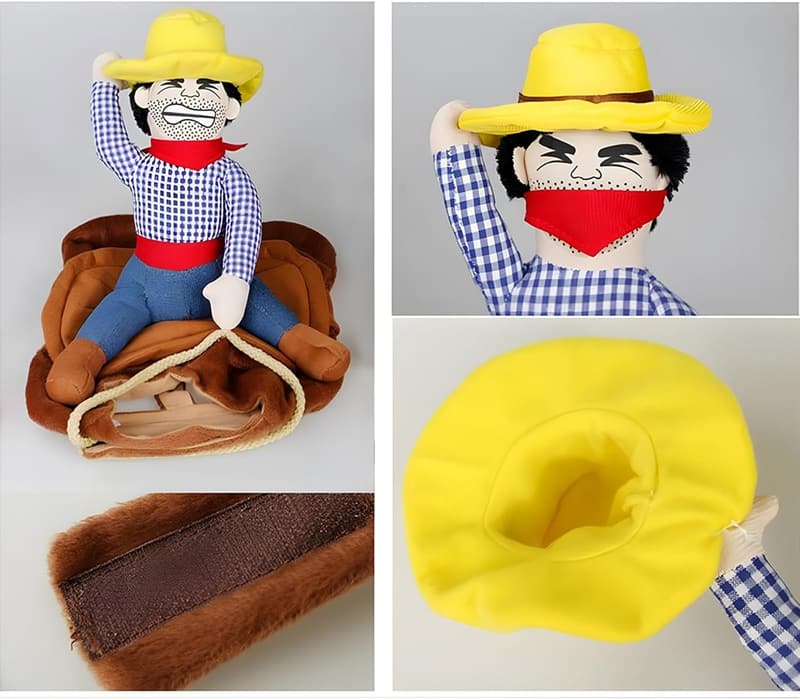Halloween Cowboy Rider Dog Costume with Doll & Hat (M)