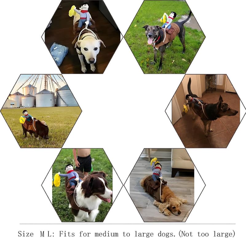 Halloween Cowboy Rider Dog Costume with Doll & Hat (M)