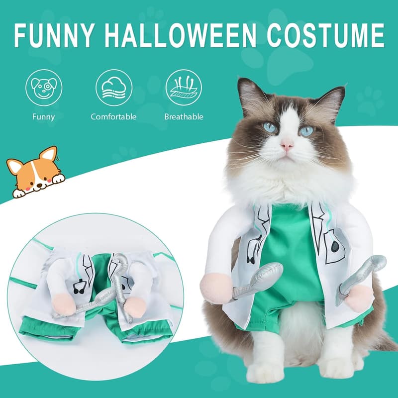 Dog Halloween Dentist Costume - Funny Adjustable Outfit for Pets
