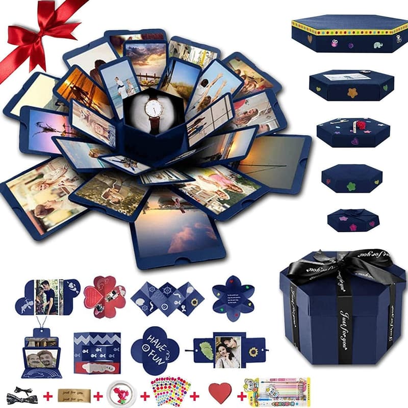 DIY Explosion Gift Box for Birthday, Mother's Day, Weddings (Blue)