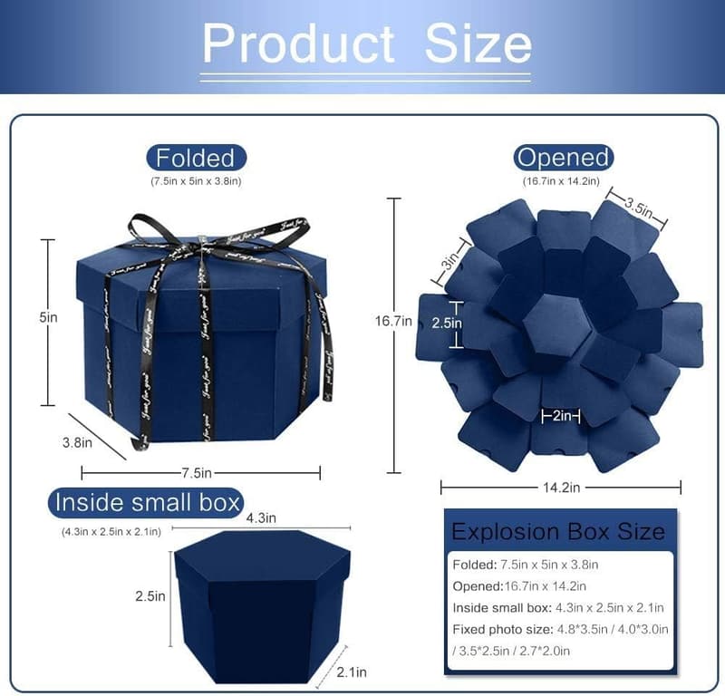 DIY Explosion Gift Box for Birthday, Mother's Day, Weddings (Blue)
