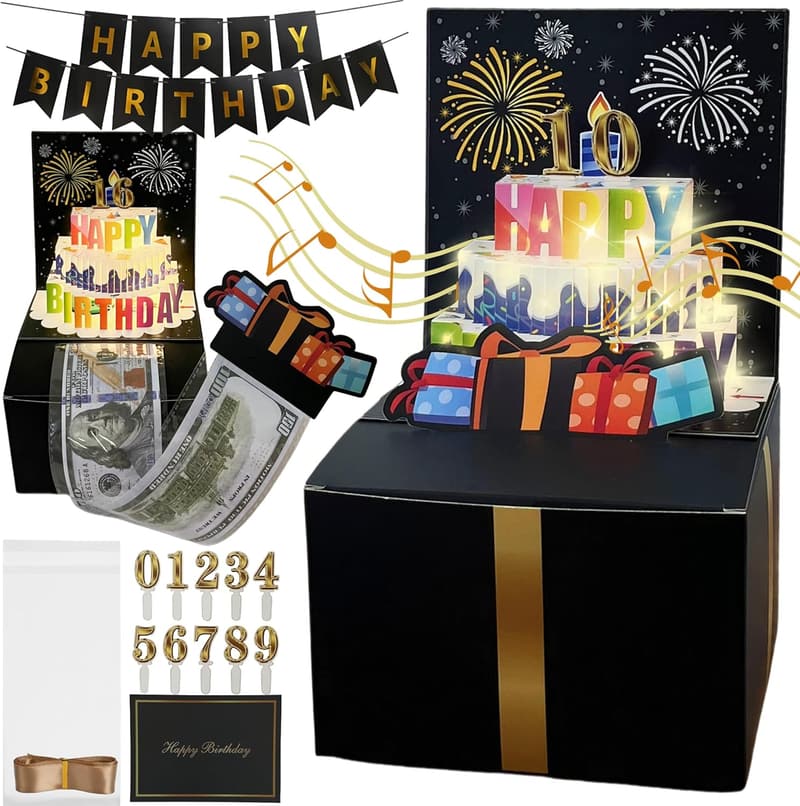 Birthday Musical Money Box with DIY Number Placard for All Ages