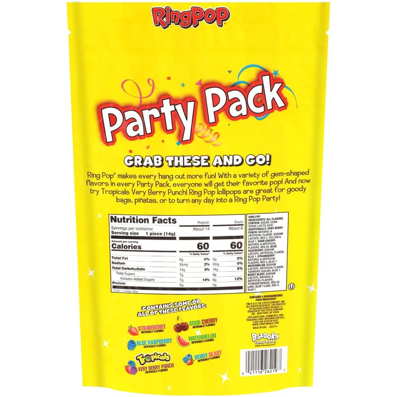 Assorted Ring Pop Lollipops - 20 Count Party Favor Pack
