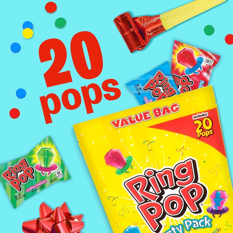 Assorted Ring Pop Lollipops - 20 Count Party Favor Pack