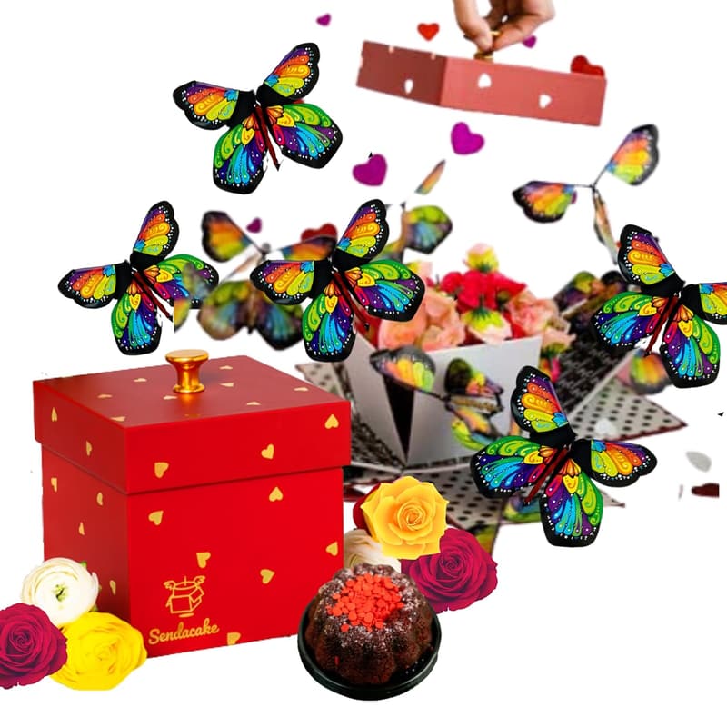 Birthday Explosion Gift Box with Mini Bundt Cake & Flowers