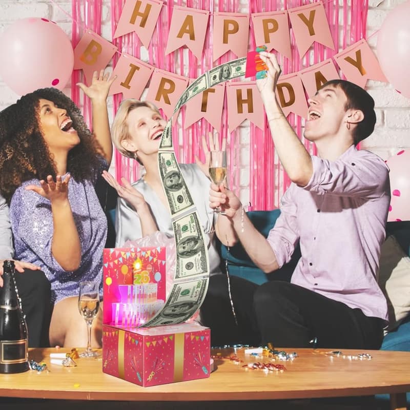 Birthday Musical Pop-Up Card with Money Roll Pull Box for Women