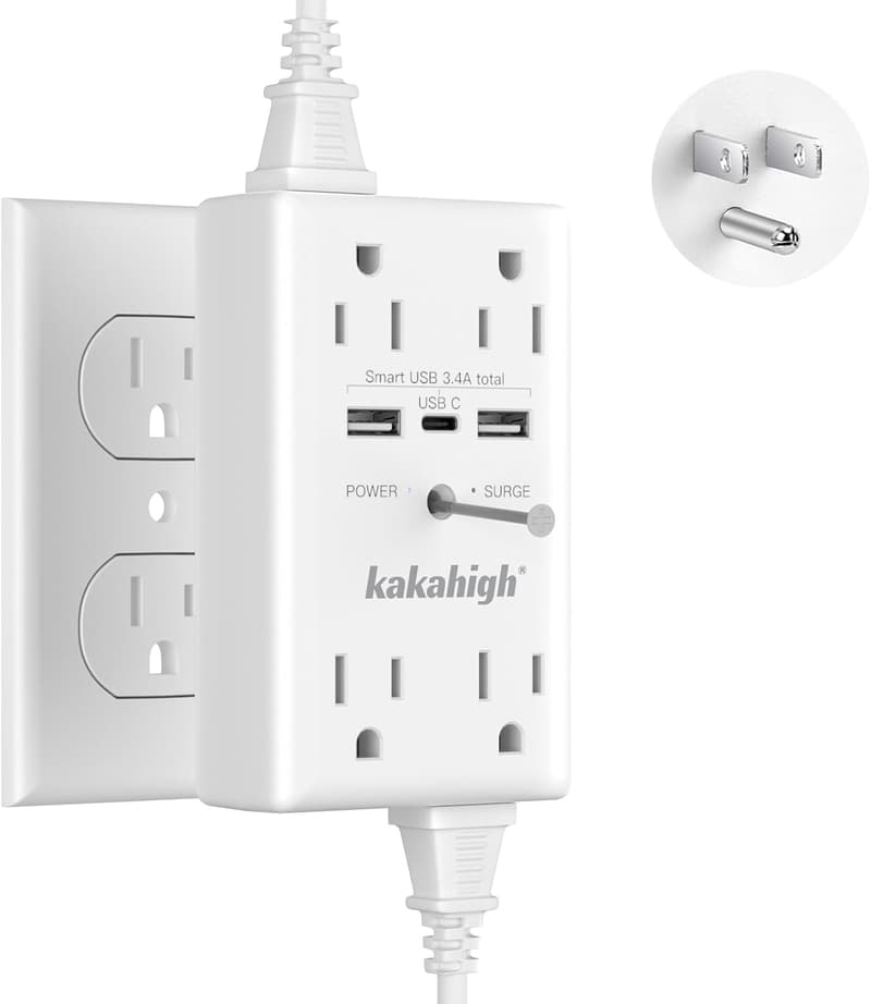 8-Way Surge Protected Wall Outlet Extender with USB Ports