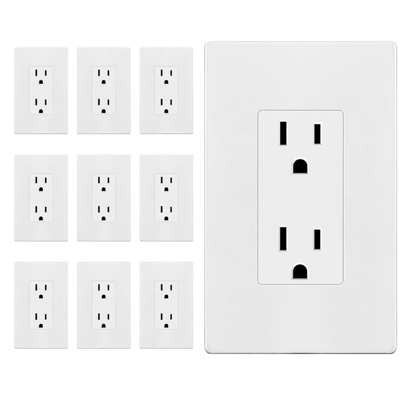 White 15A Standard Electrical Wall Outlet, 10 Pack
