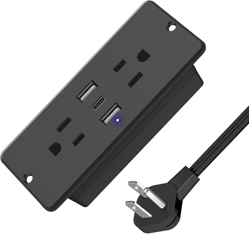 Recessed Power Strip with USB Fast Charging - 5 in 1, 6ft Cord