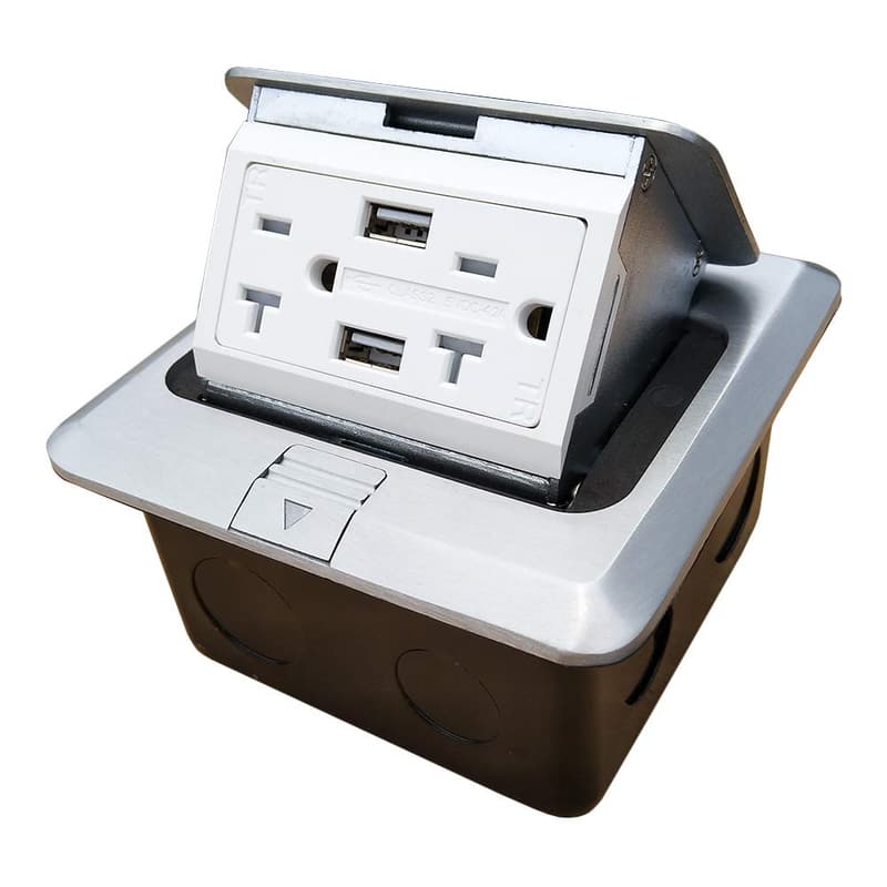 Waterproof Pop-Up Floor Outlet with USB Chargers, Stainless Steel