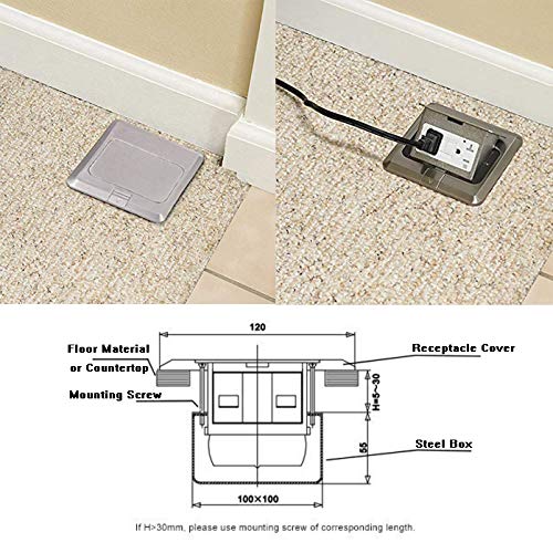 Waterproof Pop-Up Floor Outlet with USB Chargers, Stainless Steel