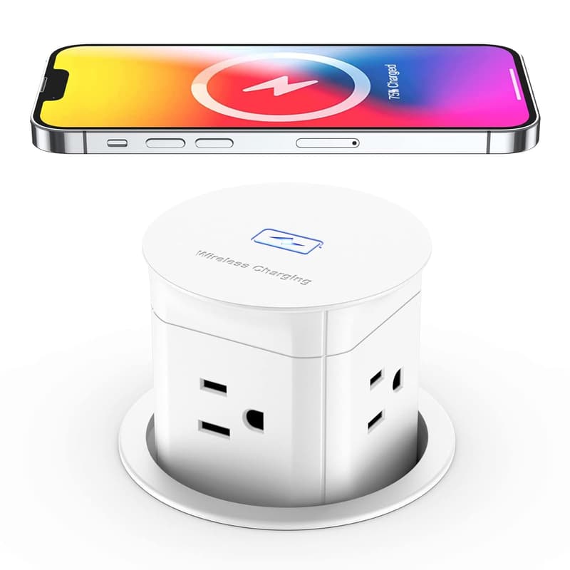 15W Wireless Charging Pop-Up Power Outlet for Desk (White)