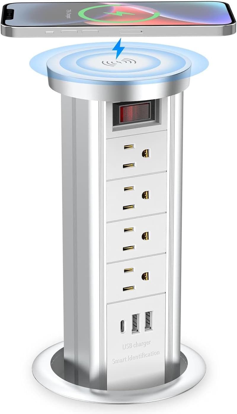 Pop-Up Outlet with USB-C & 4 AC Ports for Kitchen or Office