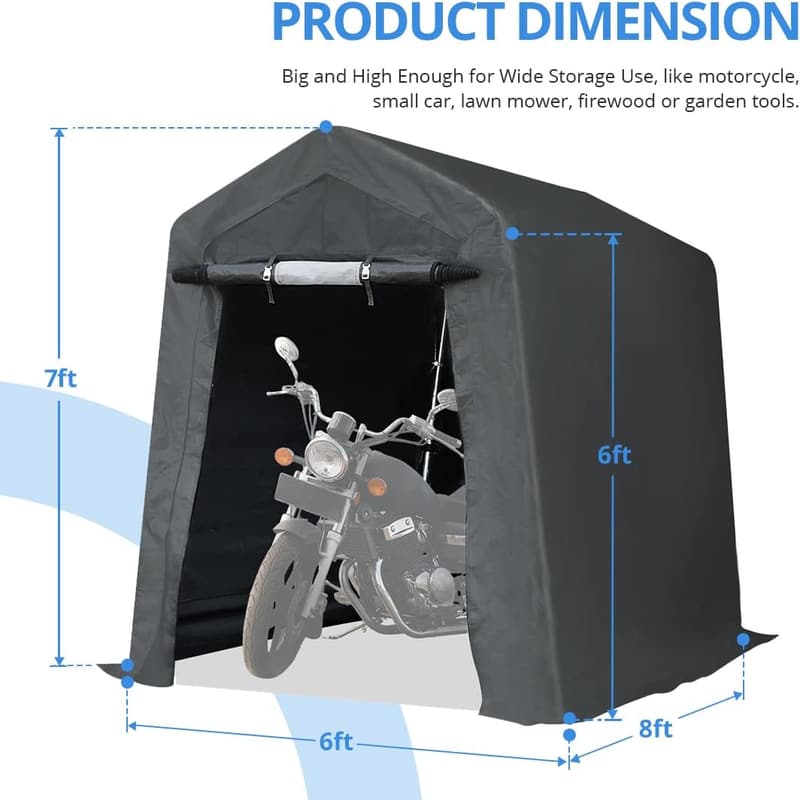 Portable 6x8 ft Waterproof Outdoor Storage Shed with Zipper Doors