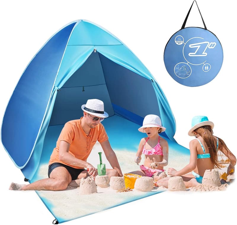 UPF 50+ Portable Beach Tent with Carry Bag - Sky Blue