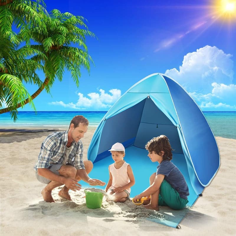 UPF 50+ Portable Beach Tent with Carry Bag - Sky Blue