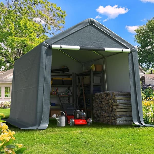 Portable Dark Gray Carport Canopy Shelter with Roll-Up Mesh Windows