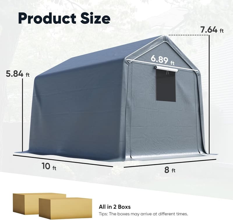 Portable Dark Gray Carport Canopy Shelter with Roll-Up Mesh Windows