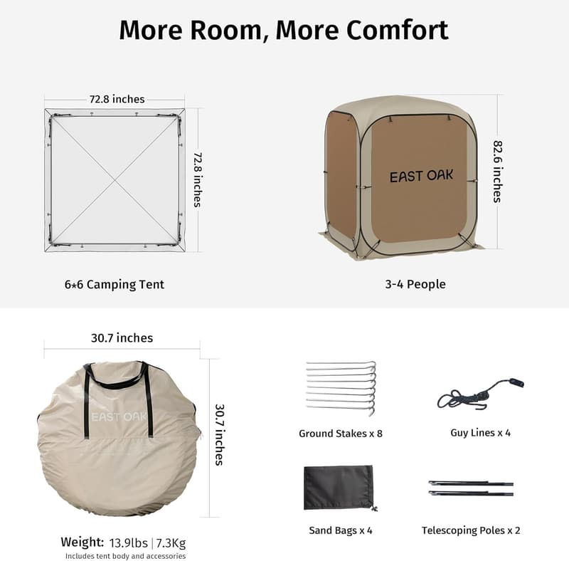 Beige 6x6 FT Instant Canopy Tent with Mesh and Carry Bag