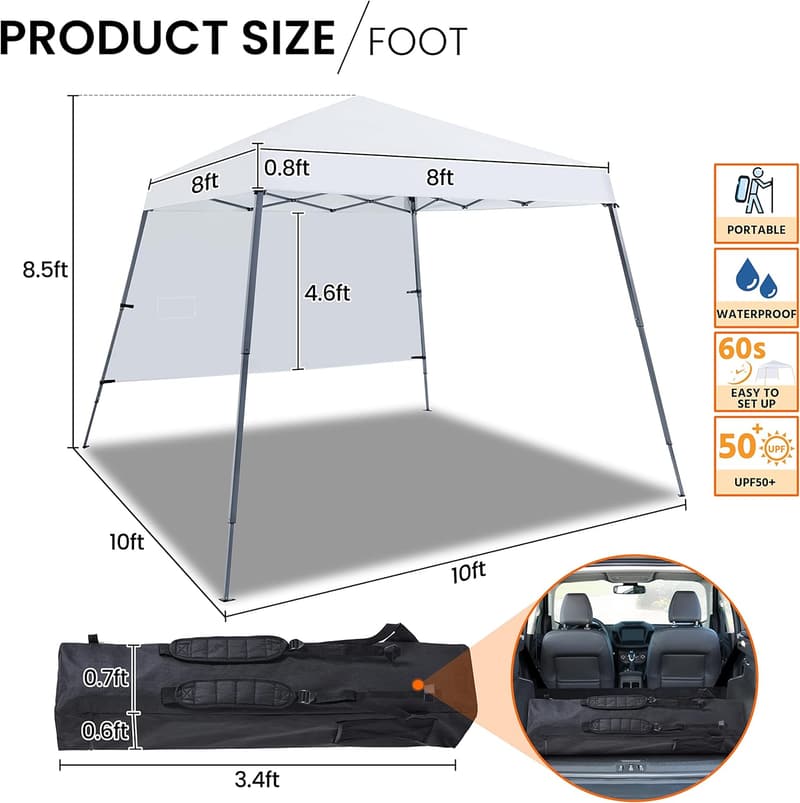 Portable 10x10 Pop Up Canopy Tent with Sidewall - White