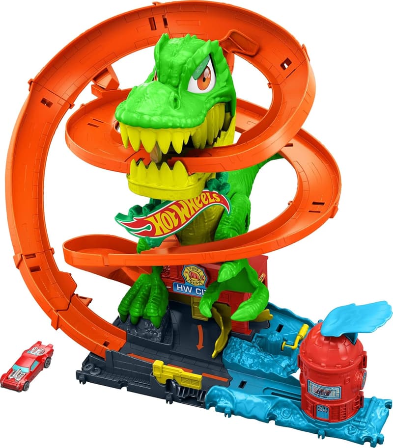 Hot Wheels City T-Rex Blaze Battle Track Set with Die-Cast Car