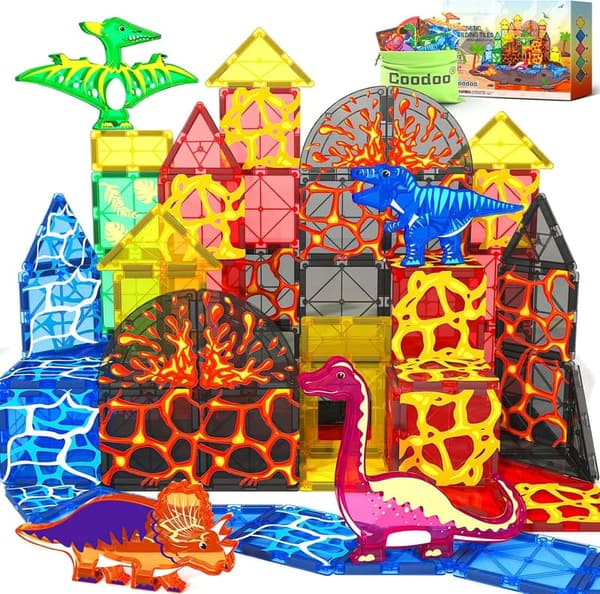 Dinosaur Magnetic Building Tiles Set for Kids 3-7 Years