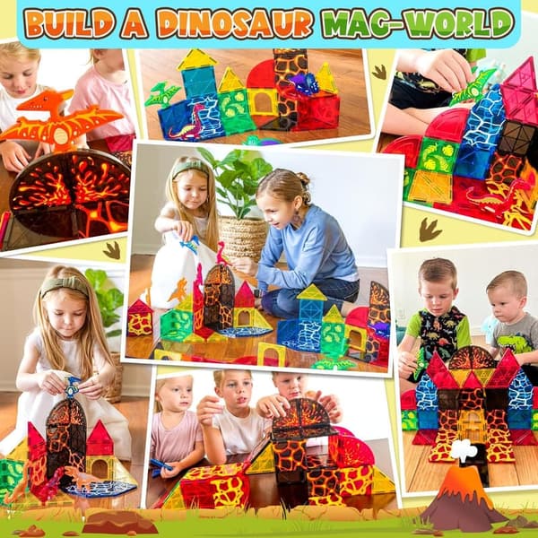 Dinosaur Magnetic Building Tiles Set for Kids 3-7 Years