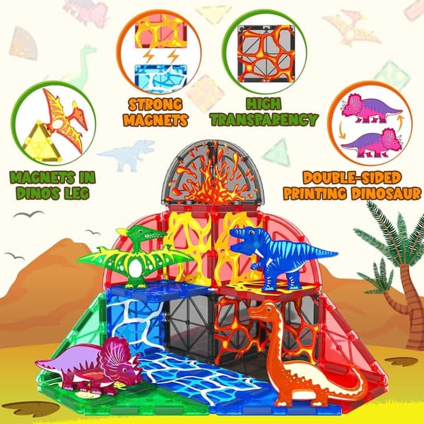 Dinosaur Magnetic Building Tiles Set for Kids 3-7 Years