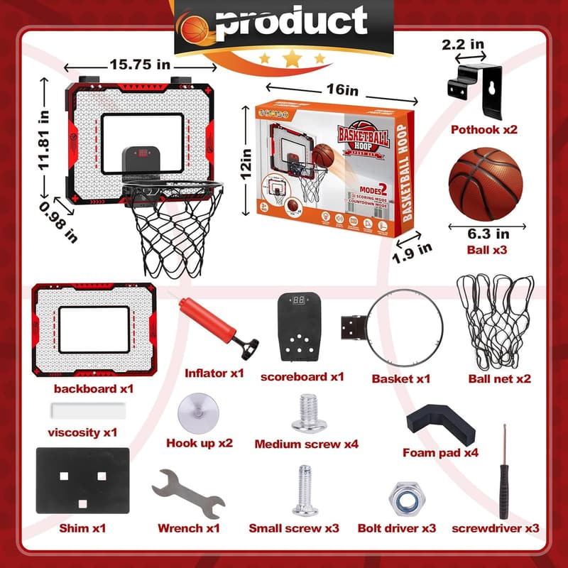 Indoor Basketball Hoop with Scoreboard for Kids 5-10 Years