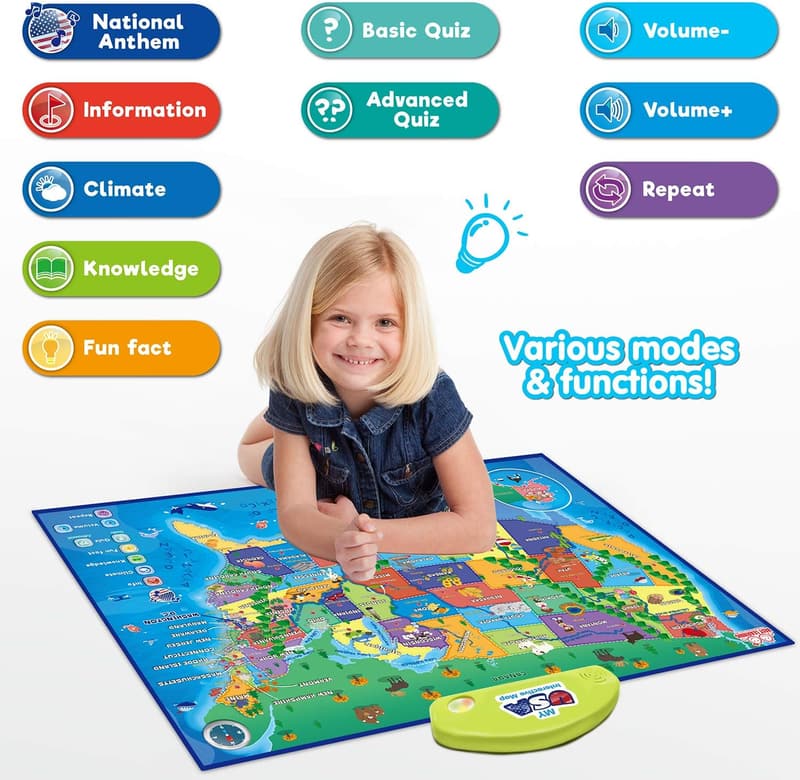 Interactive USA Map Poster - Educational Talking Toy for Kids